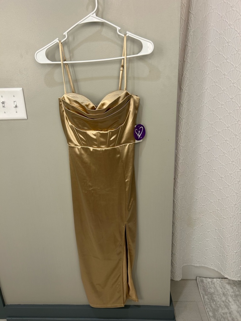 Windsor Light Gold Satin Slip Dress with Spaghetti Straps